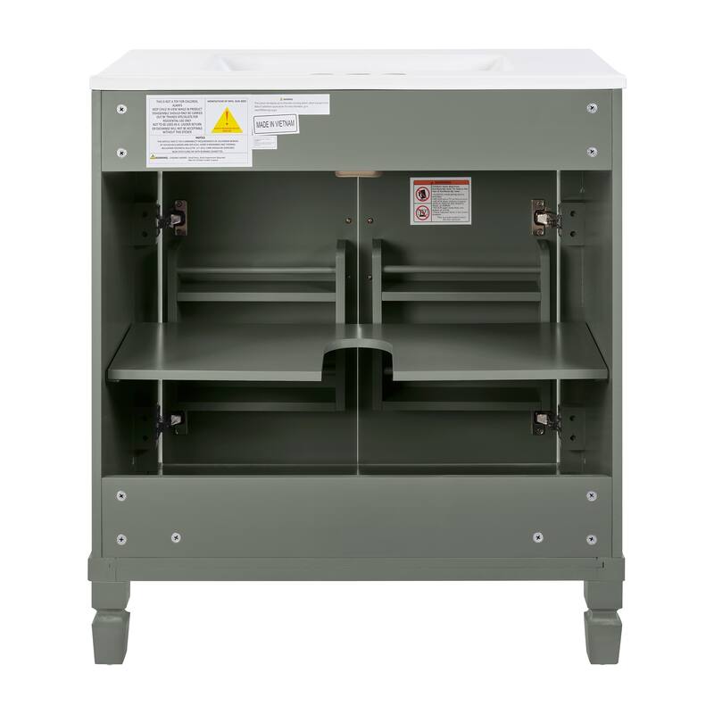 Modern 30" Freestanding Bathroom Vanity Cabinet Wood Frame with Ceramic Sink and Soft-Close Storage