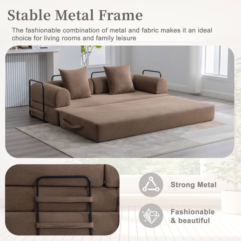 HOMEFUN Corduroy Upholstered Modern Comfort Foldable Compressible Sofa Bed with Sturdy Metal Frame