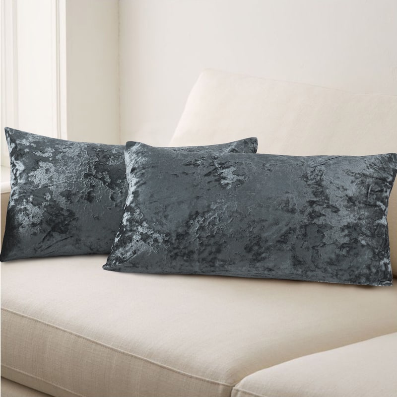 Rancho Crushed Velvet Throw Pillow Cover Set, NO INSERT - 14" x 26" - Gun Metal