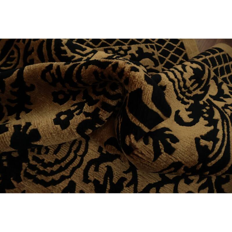 Hand Knotted Oriental 100% Wool Carpet Traditional Floral Yellow & Gold Nepalese Area Rug - 11' 10'' X 9' 0''