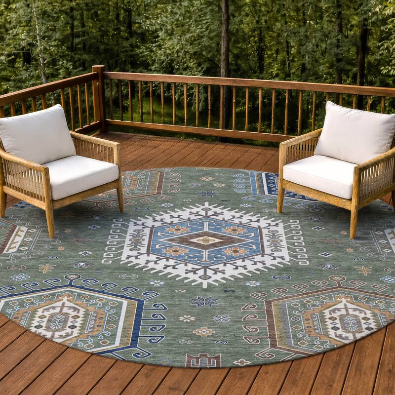 Machine Washable Indoor/ Outdoor Global Akron Chantille Rug - Basil - 8' x 8'