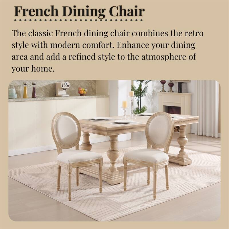 French Country Dining Chairs Set of 2,Upholstered Chairs w/Round Back