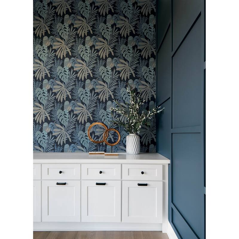 A-Street Prints Alocasia Blue Tropical Foliage Wallpaper