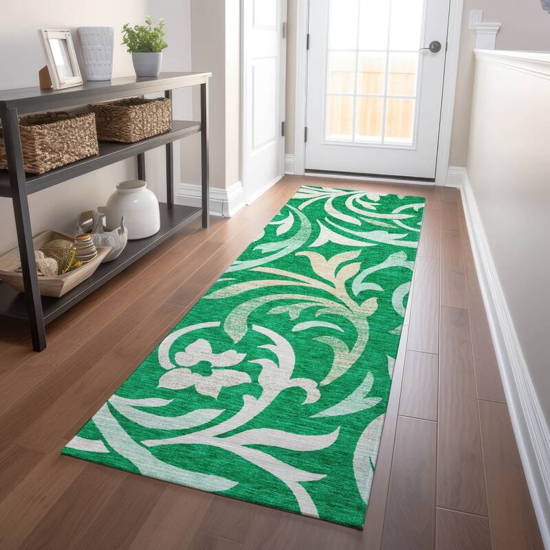 Premium Washable Super Soft Contempory Scroll Mayfield Rug - Green - 2' 3" x 7' 6" - Runner