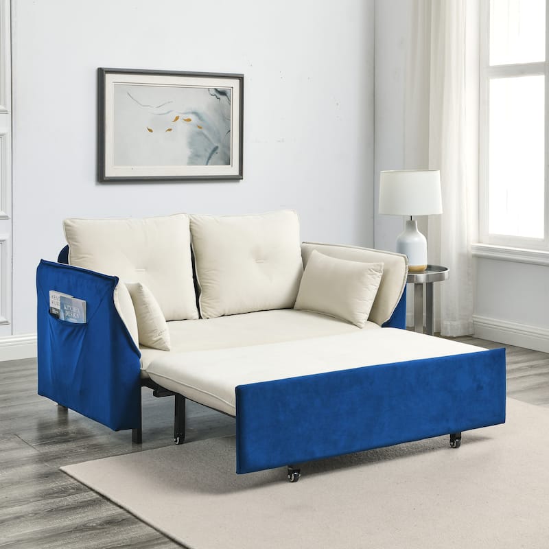 Convertible Loveseat Sleeper Sofa Bed with Pull Out Bed Sofa, White ...