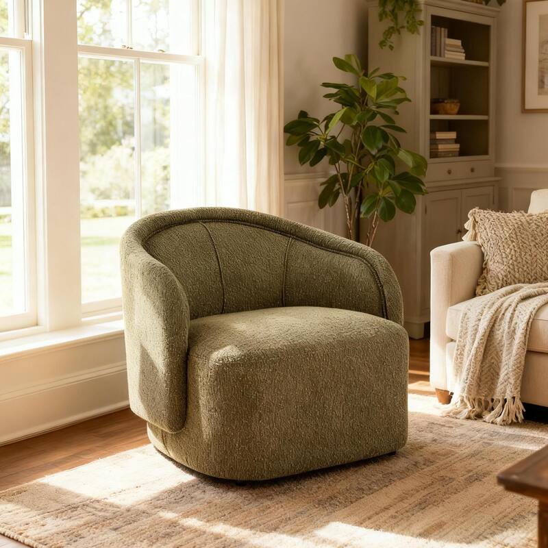 Scott Living - Modern Upholstered Accent Chair with Plush Integrated Cushion & Curved Ergonomic Design - 34.06"W - Green
