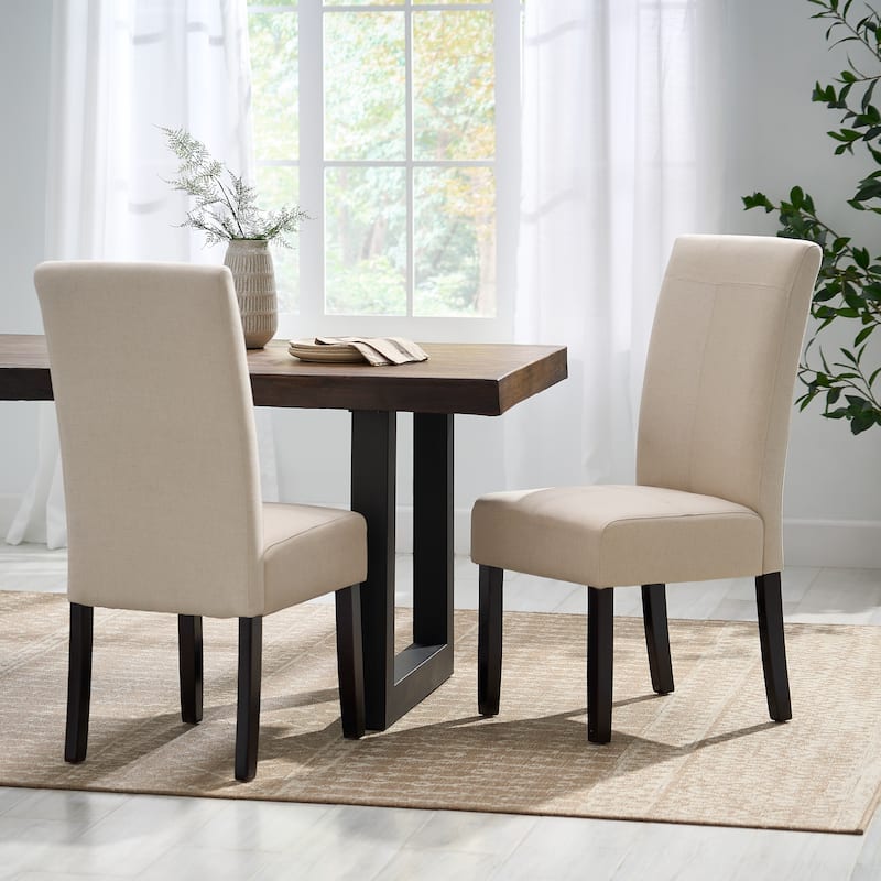 Upholstered T-Stitch Dining Chairs (Set of 2) by Christopher Knight Home - Set of 2 - Natural - Short