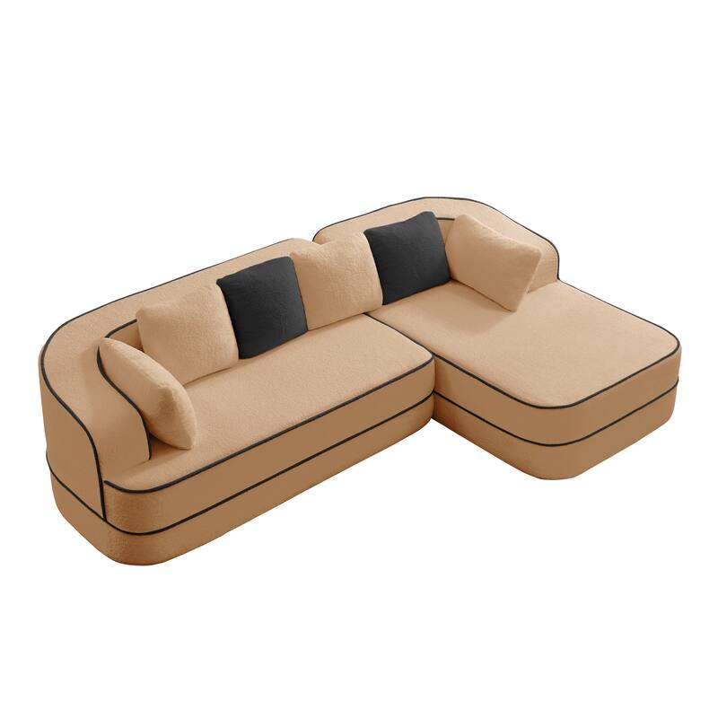Modular Sectional Sofa with L-Shape Chaise, Teddy Fabric Boneless Cloud Couch, 32D High Density Sponge Upholstered Sofa