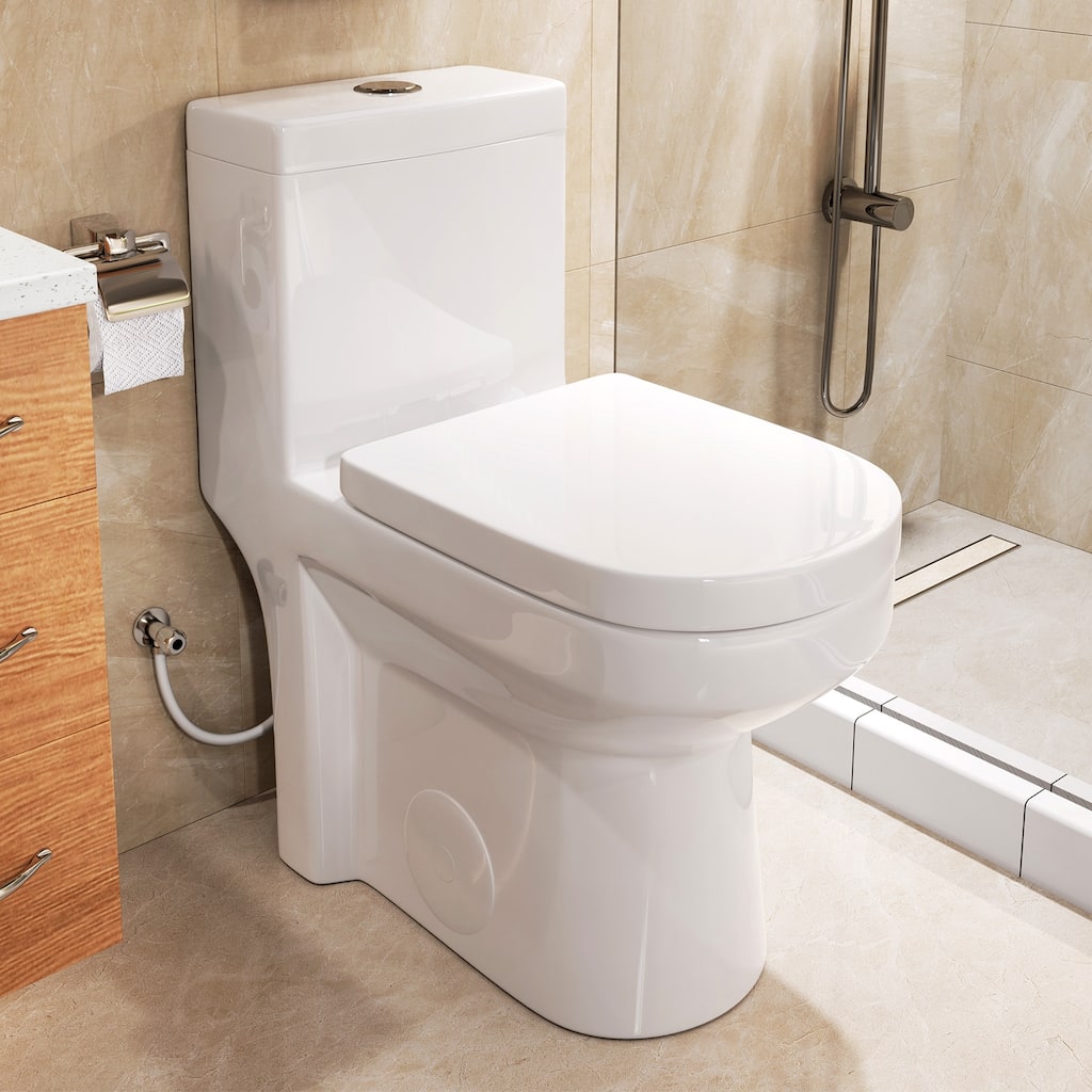 HOROW One-piece 0.8/1.28 GPF Dual Flush Round Toilet in White Seat Included -- 12" Rough in