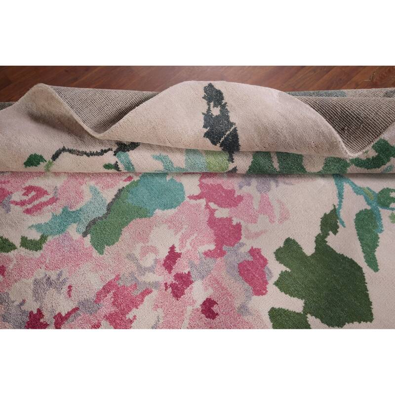 Floral Abstract Area Rug Handmade Wool & Silk Carpet - 6'7"x 9'7"