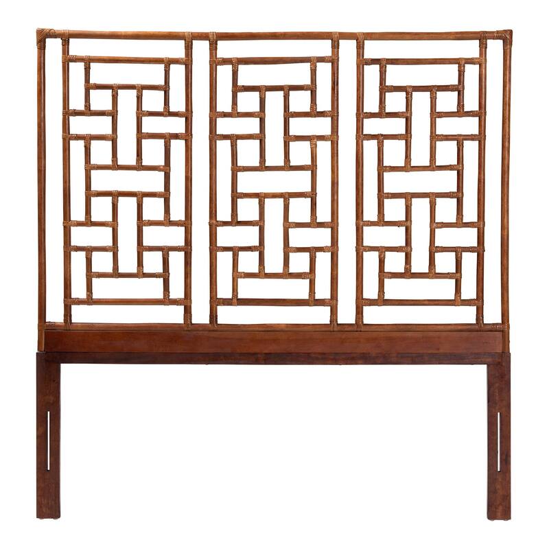 Jamuna Marbled Tortoise Natural Rattan Headboard - Handcrafted Coastal Boho Style Bedroom Backdrop