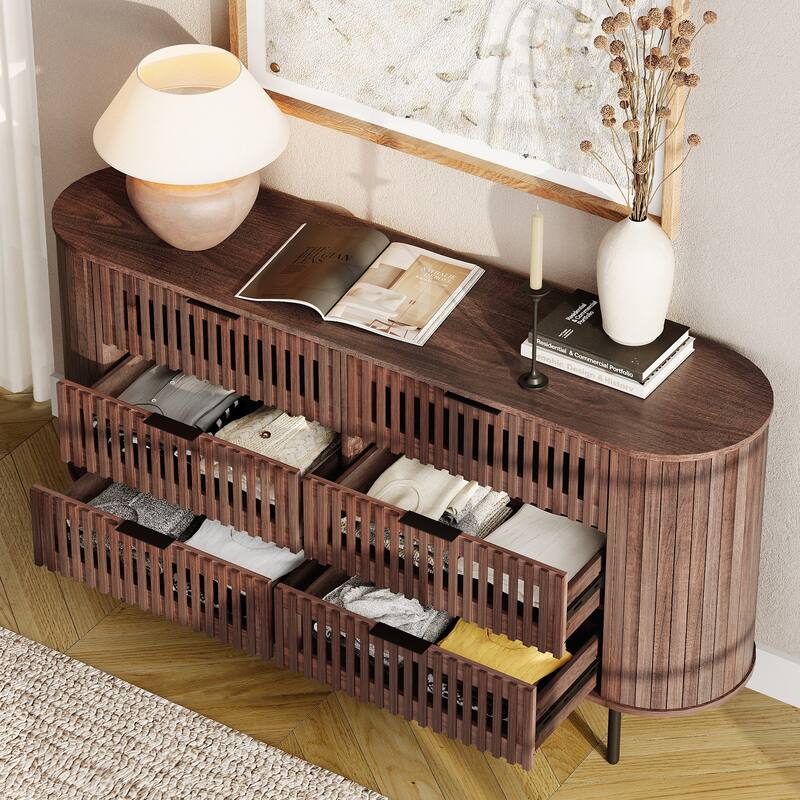 WAMPAT Fluted 6 Drawers Dresser,63" Wide Chest of Drawer