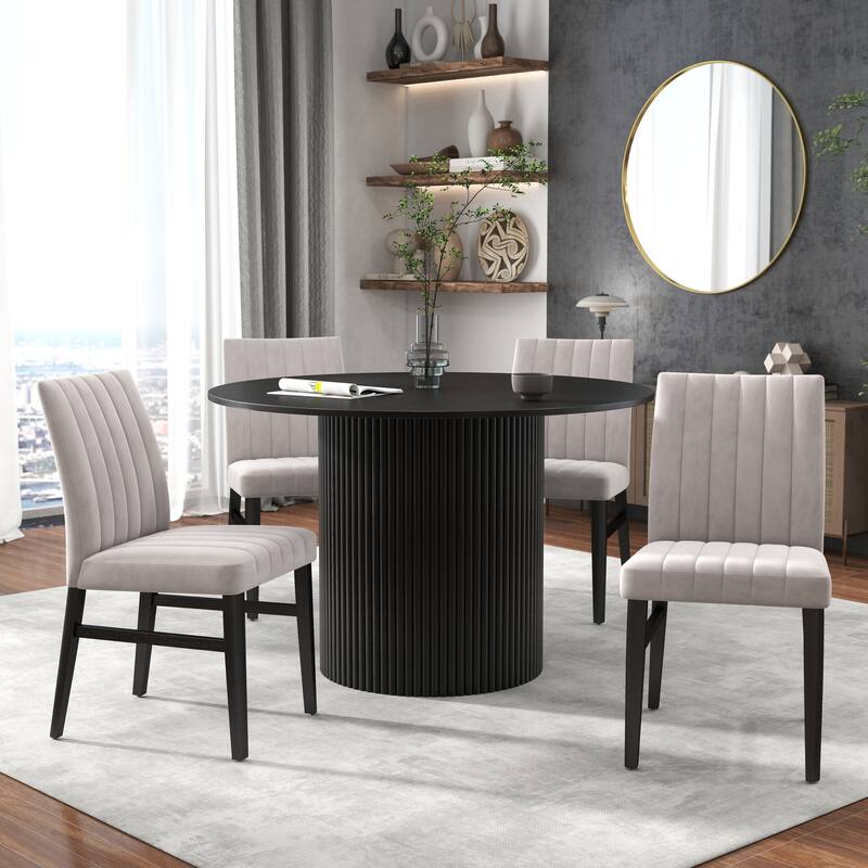 Roundhill Furniture Henriet 5-Piece Round Pedestal Dining Set - Tan