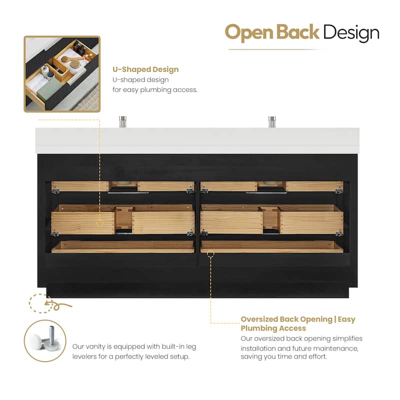 Santarem Double Vanity with Pure White Quartz Stone Top without Mirror