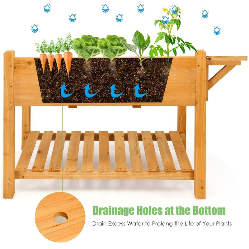 8-Grid Elevated Planter Box with Folding Tabletop for Outdoor Use - 47" x 21" x 31.5" (L x W x H)