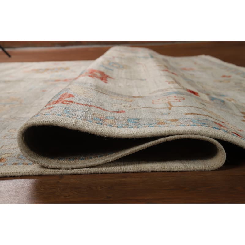 Hand Knotted Oriental 100% Wool Carpet Transitional All-Over Beige & Ivories Oushak Area Rug - 9' 11'' X 8' 2''
