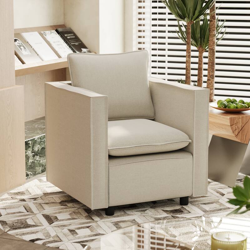 Anmytek Modern Single Sofa Accent Chair Soft Breathable Cushion Comfortable Armchair - Beige