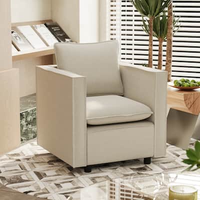 Linen Armchair with Soft Foam Cushion & Modern Frame