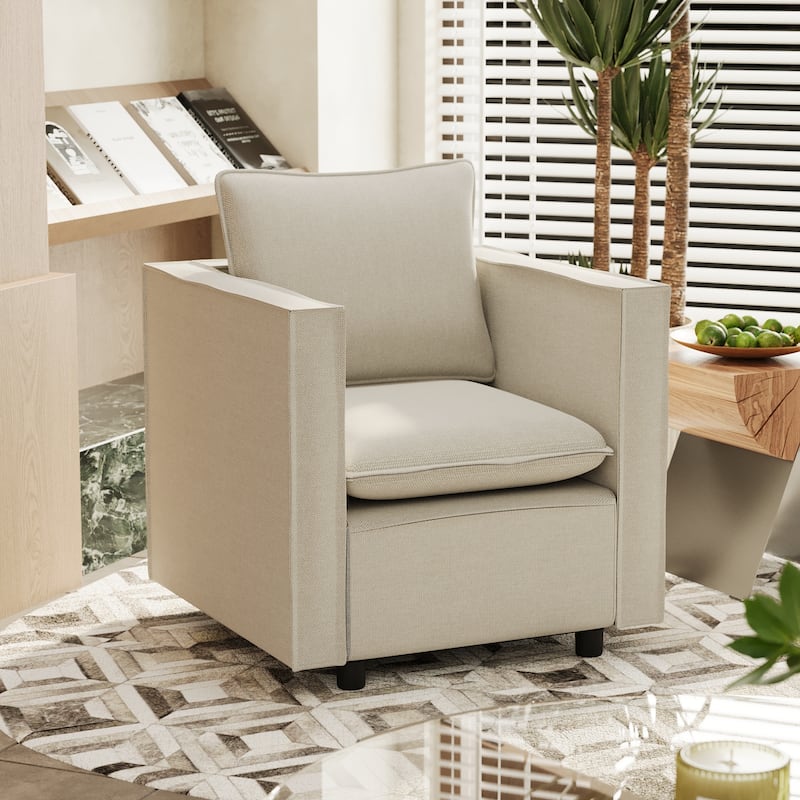 Modern Beige Single Sofa Chair with Soft Cushions for Bedroom, Corner, or Reading Room - Multi-Color