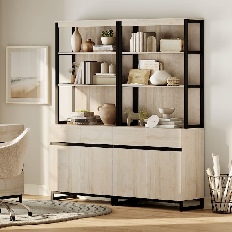 WAMPAT Modern 72" Tall Bookcase with Metal Base and Adjustable Shelves, Library Book Shelf with Storage Cabinet