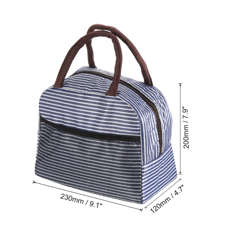 Lunch Bag Tote Bag with Pocket for Work Picnic 9.1"x4.7"x7.9", Blue - Navy Blue