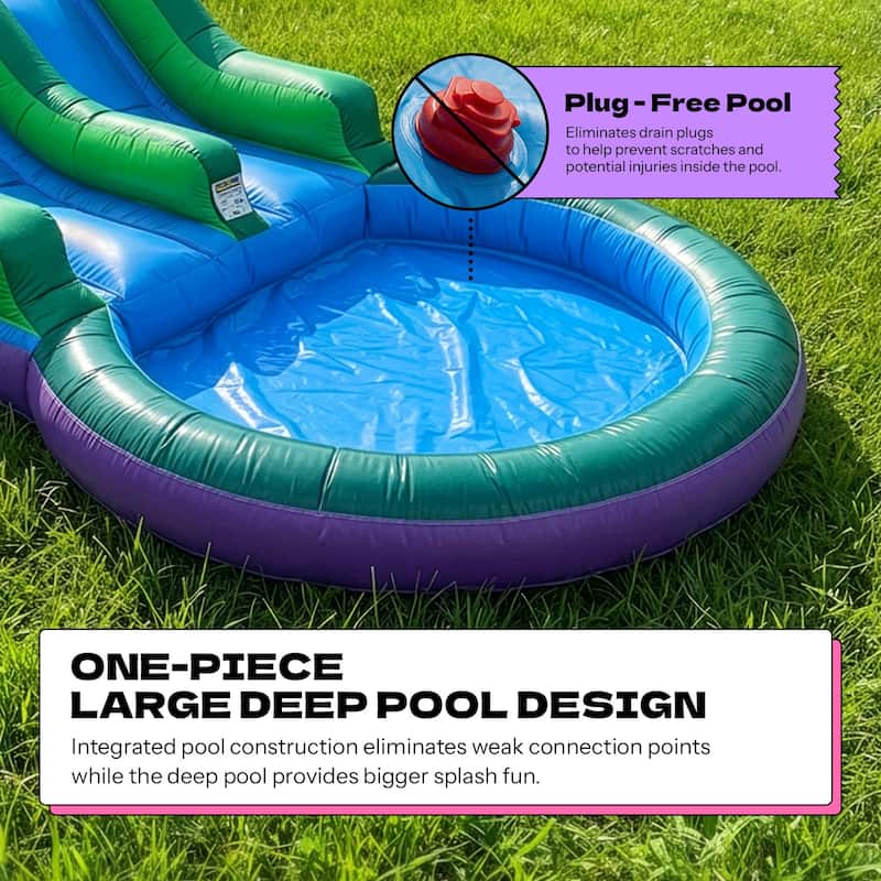 POP JUMP Tropical 28' Obstacle Course with Slide - Green - 8' x 28' x 9'