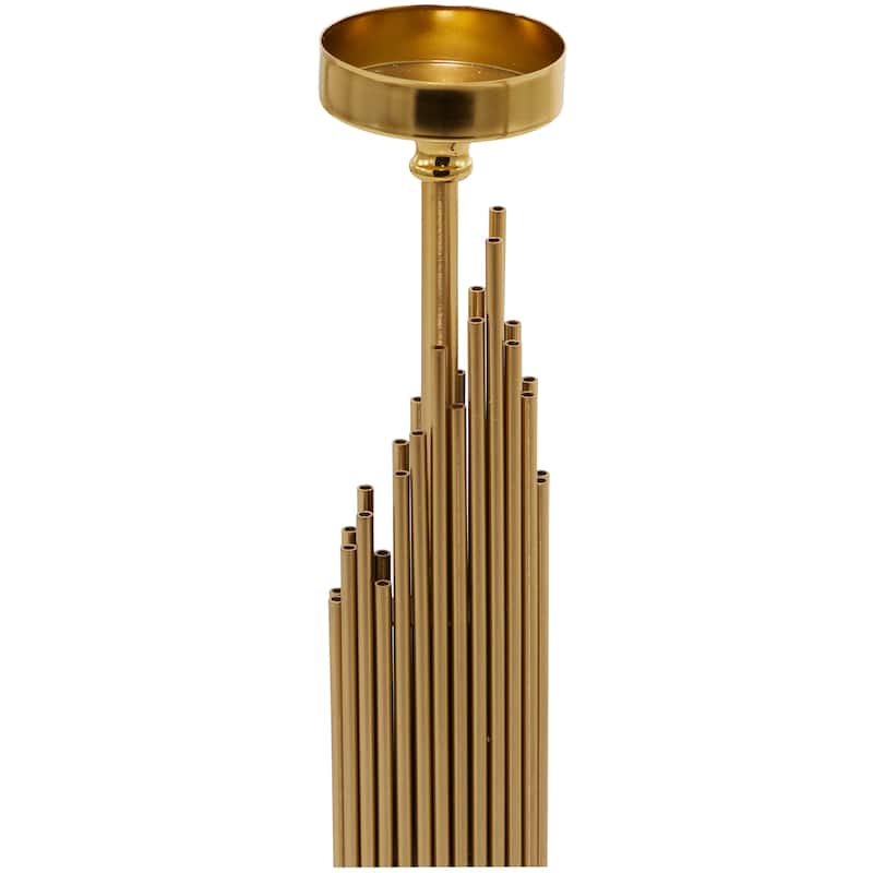 Stainless Steel Metal Vertical Pipe Stand Candle Holder - Set of 2 Gold - Roche River Decor - 4"W x 4"L x 21"H