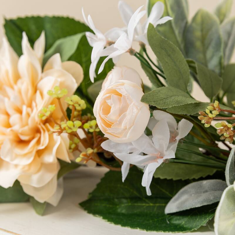 Glitzhome Peach Dahlia Floral Wreath Teardrop Garland