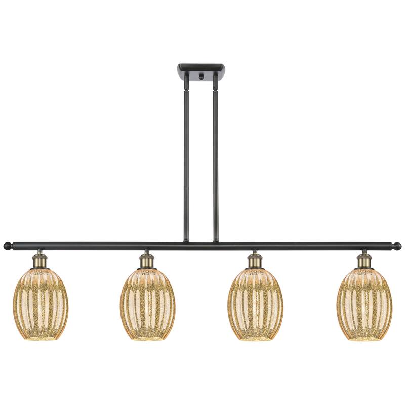 Innovations Lighting Endless Possibilities Ballston - Preston - 4 Light 48" Bulb Shade Stem Hung Island Light - Mercury/Black Antique Brass