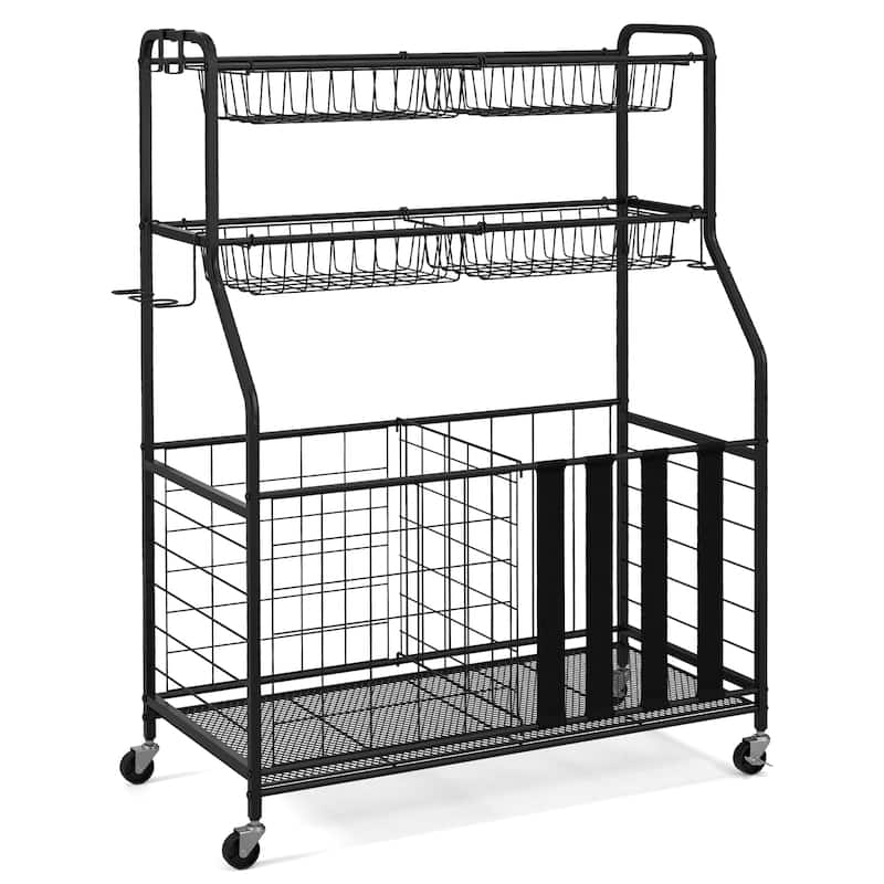 Gymax Garage Sports Equipment Organizer w/ Wheels Hooks & Baskets for