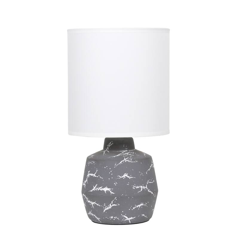 Modern Ceramic Table Lamp with Fabric Drum Shade Compact Marble Inspired Design - 7.09” x 7.09” x 13.30”