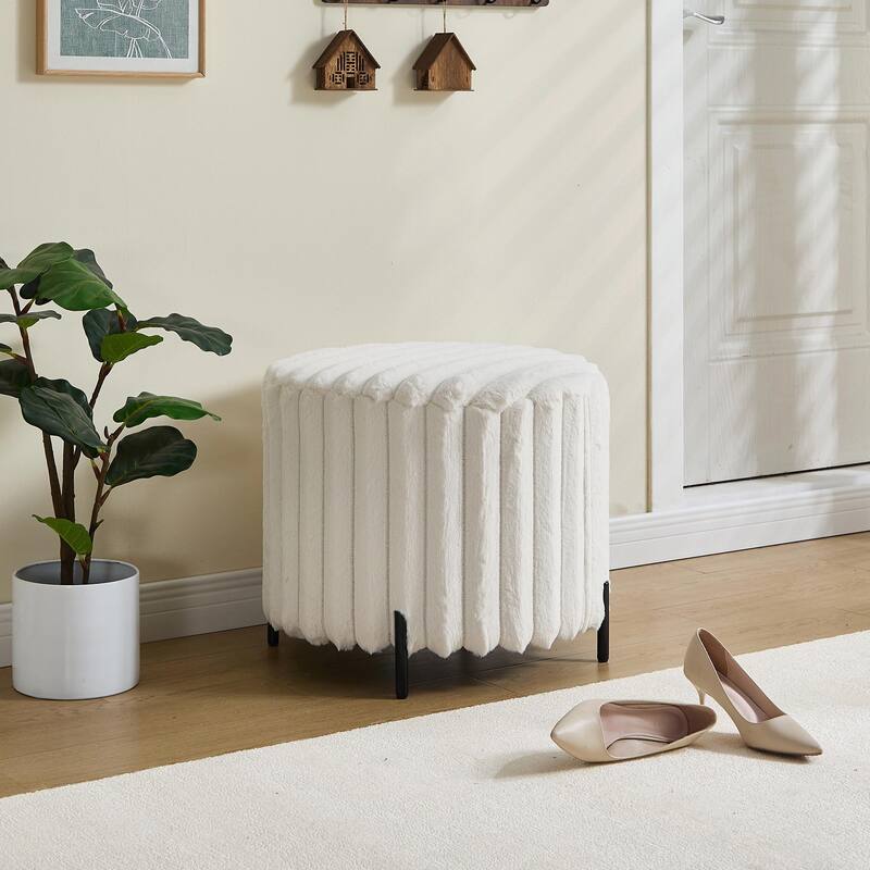 22.05" Wide Upholstered Round Pouf Ottoman Foot Rest with Black Metal Legs