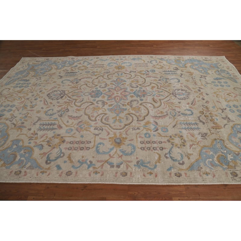 Floral Tabriz Persian Rug Hand-Knotted Traditional Wool Carpet - 7'0"x 10'8"