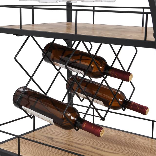 Mobile Bar Cart Serving Wine Cart with Wheels, 3-tier Metal Frame Elegant Wine Storage