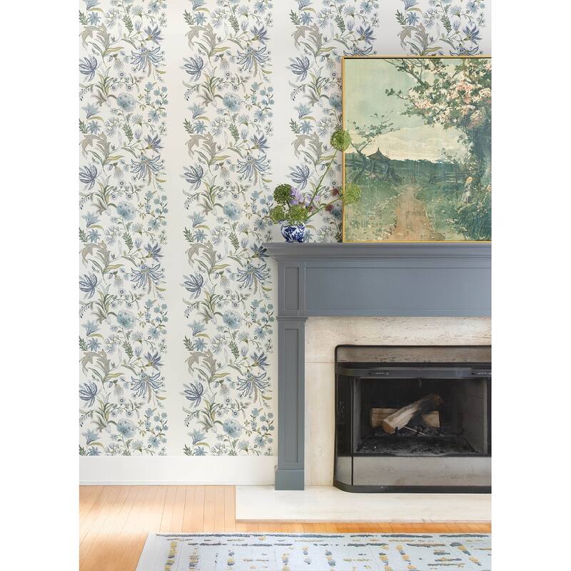 A-Street Prints Teonna Blue Floral Stripe Wallpaper