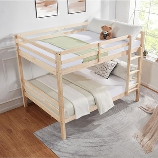 Full over Full Bunk Bed with Thick Posts,Wooden Bunk Bed with High Guardrail and Ladder for Kids, Teens, Dorm Rooms