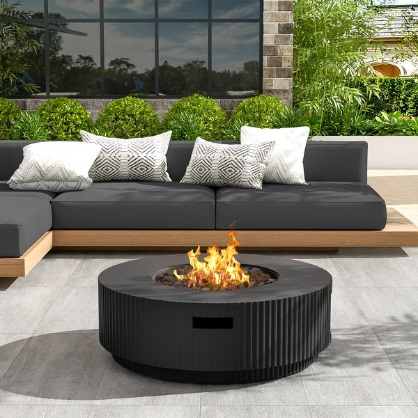 Christopher Knight Home - Trenton Outdoor Fire Pit Table and Side Table Set with Travertine Stone Texture and Durable MGO Build