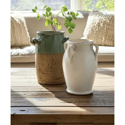 Terracotta Modern Table Vase with Sleek Form Home Decor - 12" White