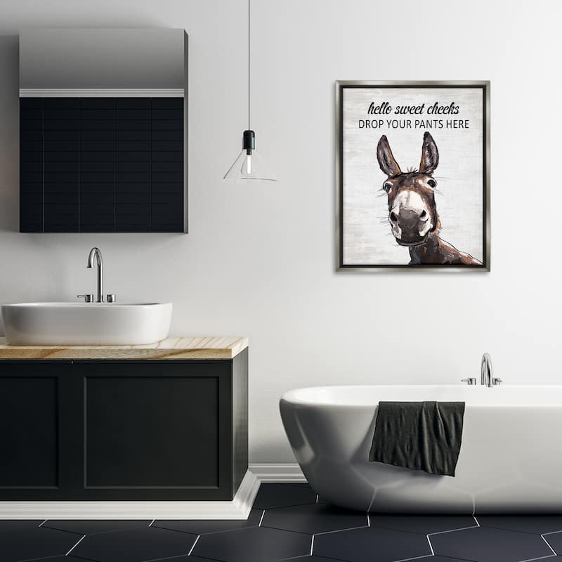 Stupell Sweet Cheeks Laundry Donkey Framed Floater Canvas Wall Art Design By Lettered and Lined
