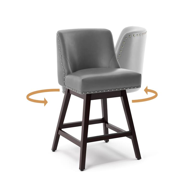 26 in. Fabric Upholstered Counter Height Swivel Bar Stool with Footrest - 19.6"D x 19.6"W x 37"H