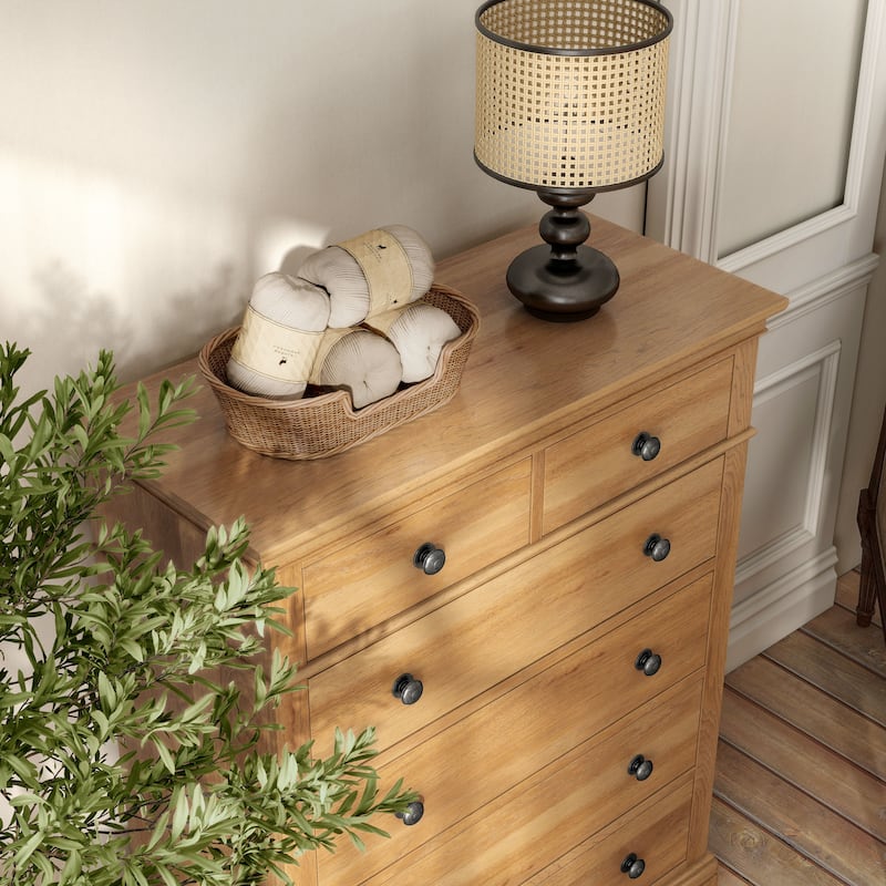 Furniture of America Wellington Farmhouse Natural Oak Wood 5-Drawer Chest