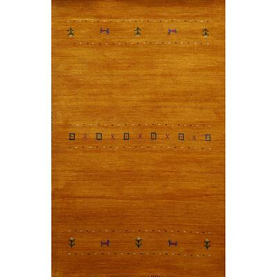 Gabbeh Indian Foyer Rug Hand-Knotted Orange Tribal Wool Carpet - 3'1"x 5'1"