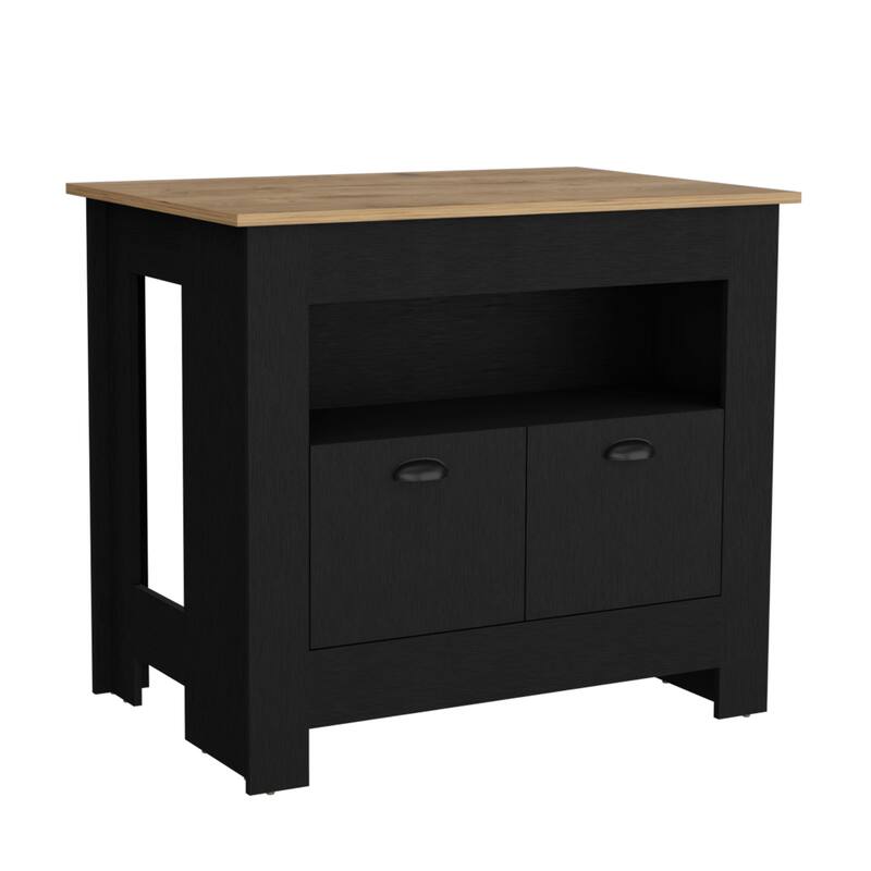 Floyd Kitchen Island 35" H , whit 2 doors, 3 shelves - Black