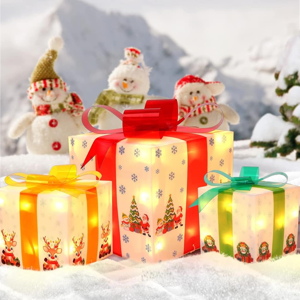 Set of 3 Christmas Decorations Lighted Gift Boxes