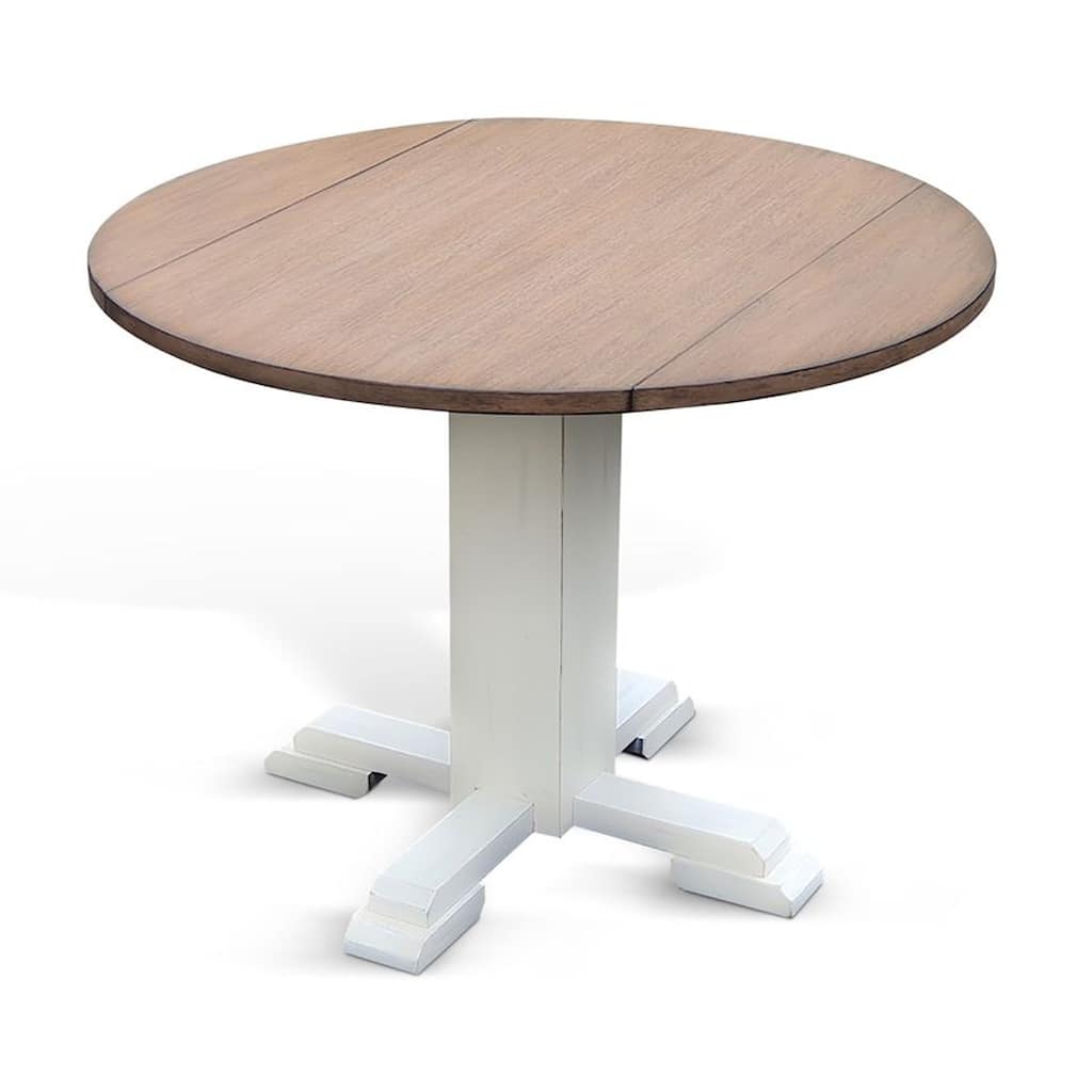 Lemy Round Dining Table w Drop Leaves, 40 Inch Dark Brown Top, White - Dark Brown, White