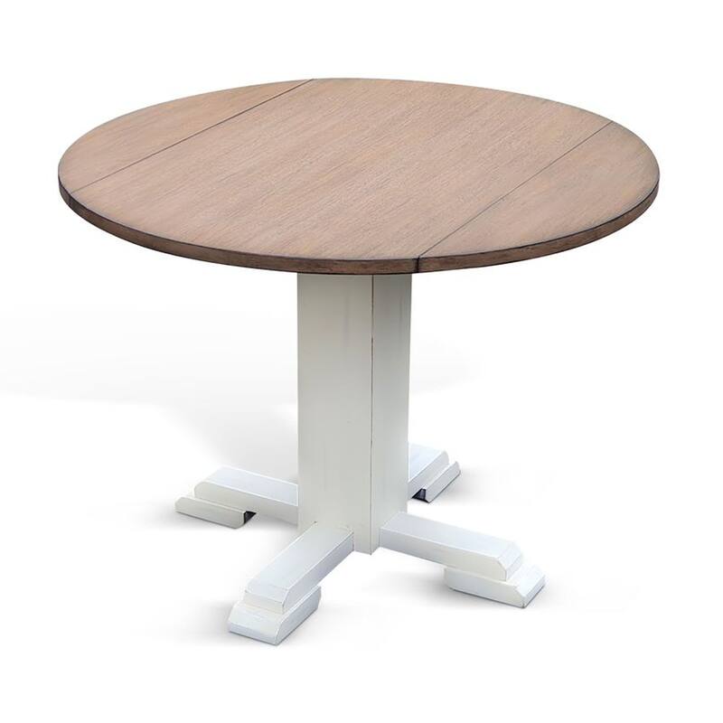 Lemy Round Dining Table w Drop Leaves, 40 Inch Dark Brown Top, White - Dark Brown, White