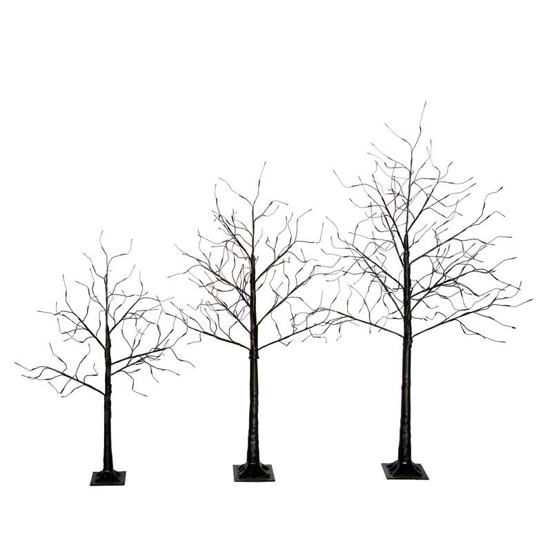 3 Pac Halloween Spooky Tree with Purple Lights, 4FT 5FT and 6FT, Lighted Black Tree for Halloween Decoration