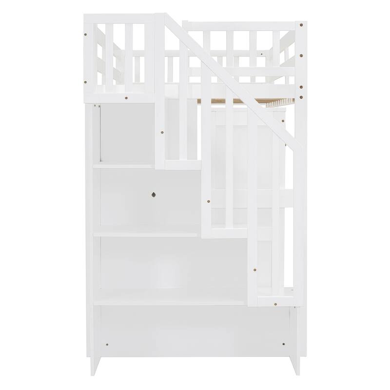 Twin Loft Bed with Staircase & Study Station and 5-in-1 Storage, 300lb Capacity