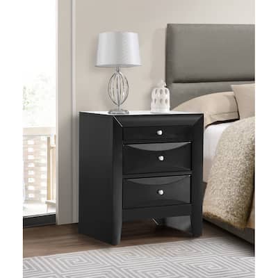 Black Nightstand 28x23x17 Contemporary Bedside Table with Three Drawers, Sleek Storage Solution for Modern Bedroom Decor