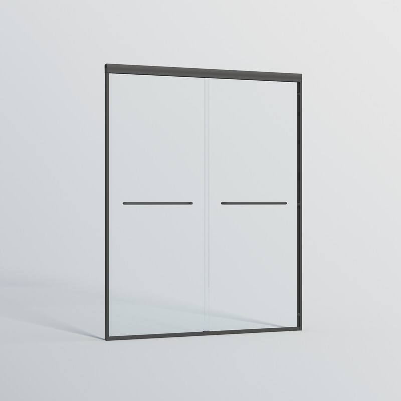 ABRUZZO 44-48" W x 72" H Semi-Frameless Double Sliding Tempered Glass Shower Door with Dual Towel Bars